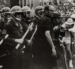 Michael Gannon monitors police during the 1970 student strike in memory of Kent State